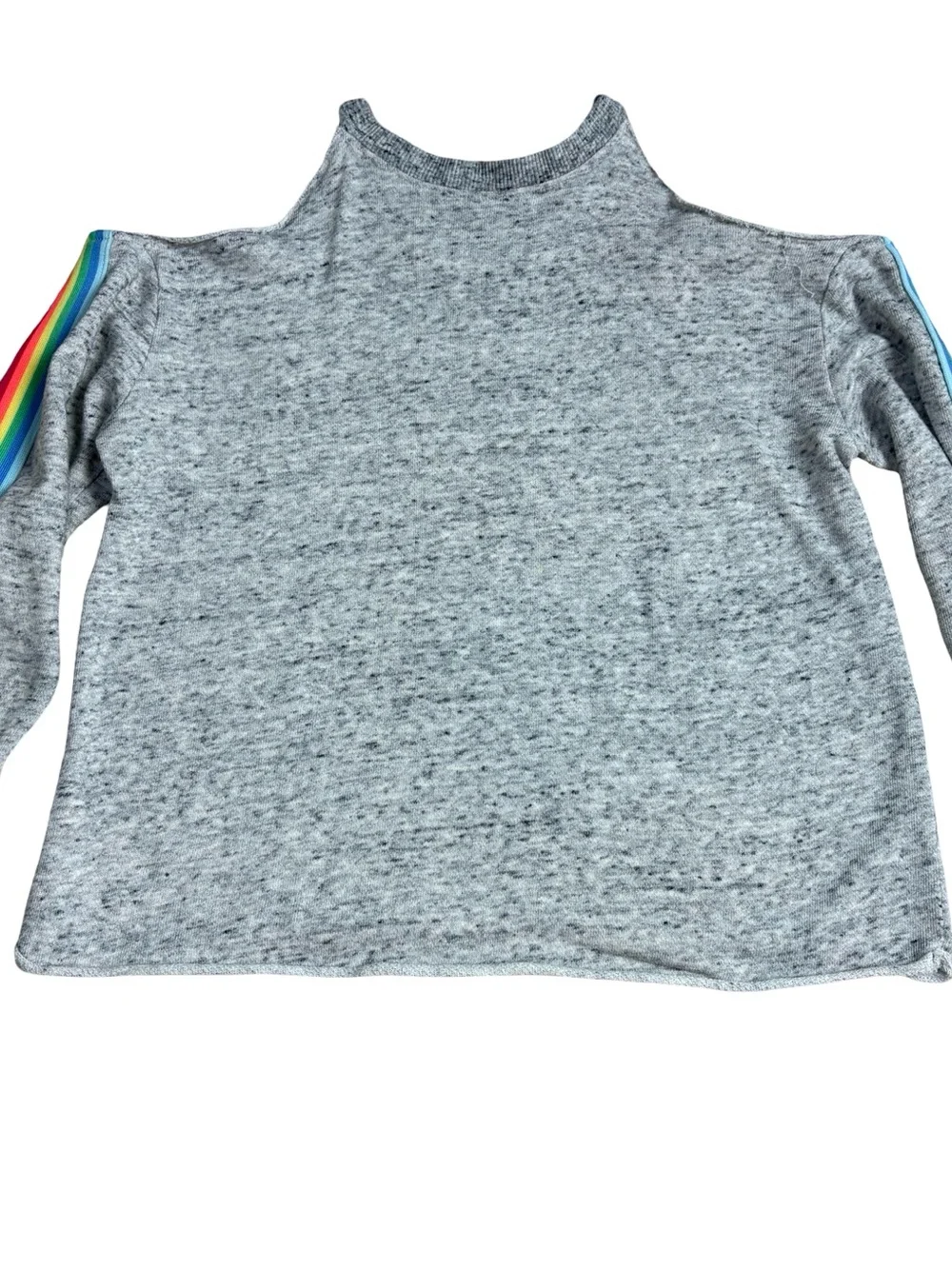 ⁠Justice Girls Heather Gray Cold Shoulder Rainbow Sleeve Varsity Top Size 12